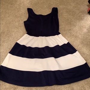 Navy blue and white striped sailor dress